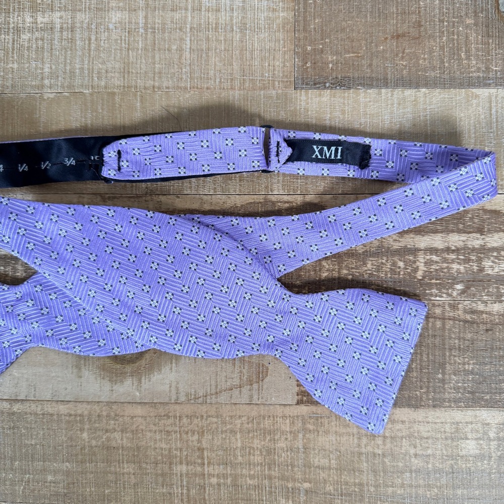 XMI Bow Tie Mens Purple Geometric Silk Self-Tie Adjustable Formal Accessory